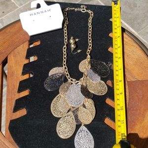 Hannah Tear Drop Necklace & gold tone earrings SET